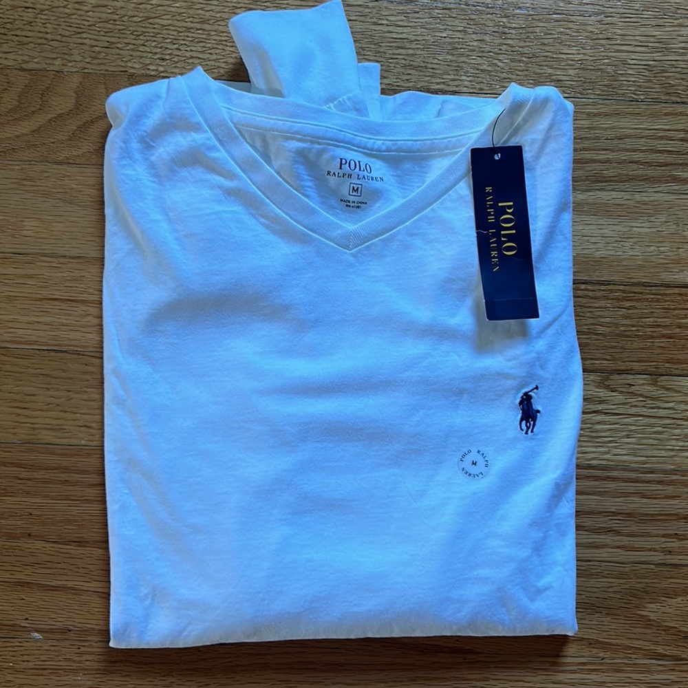 Polo Ralph Lauren men’s white v neck long sleeve shirt